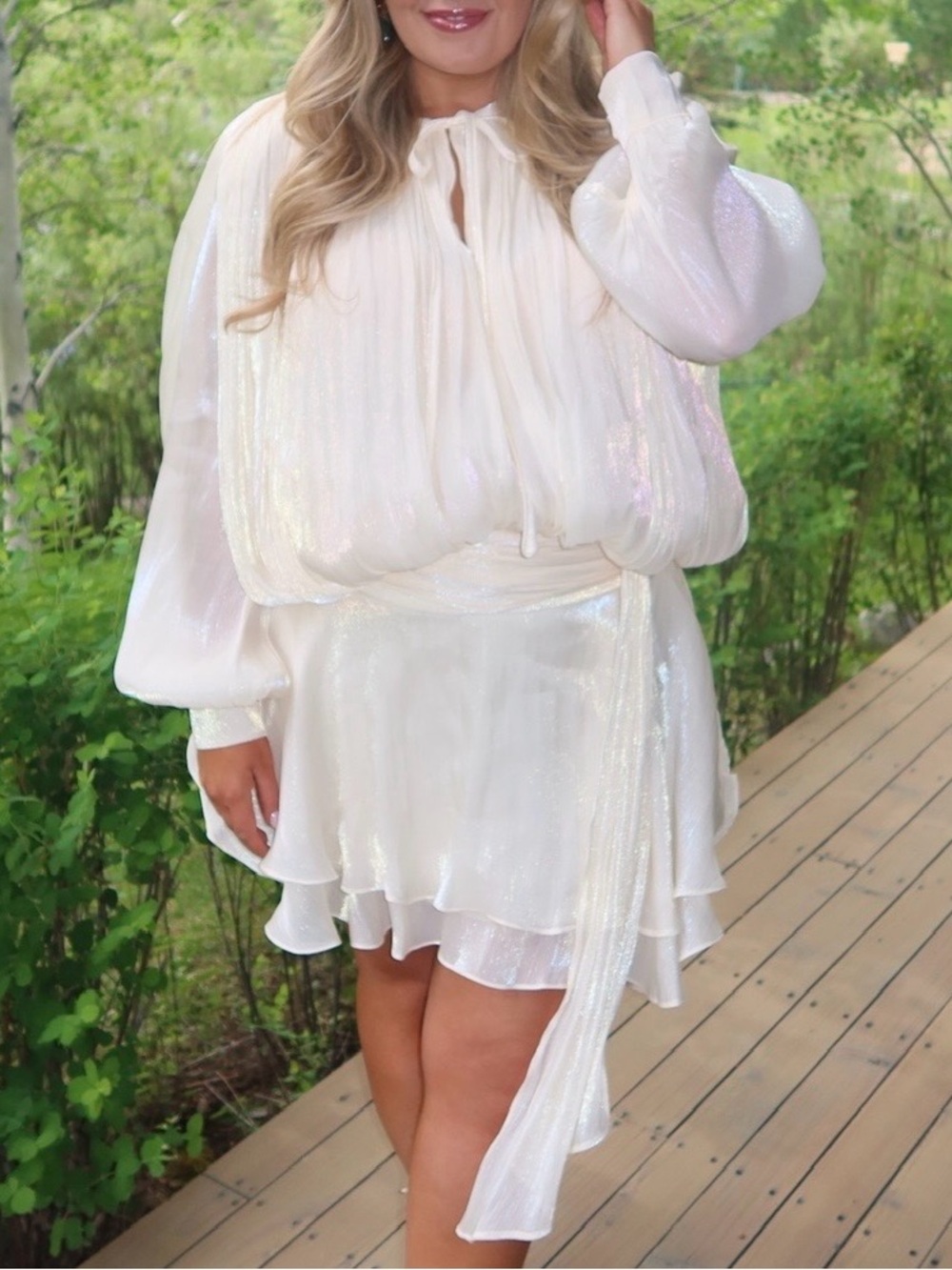 Vici Cream Shimmery Mini Wrap Skirt